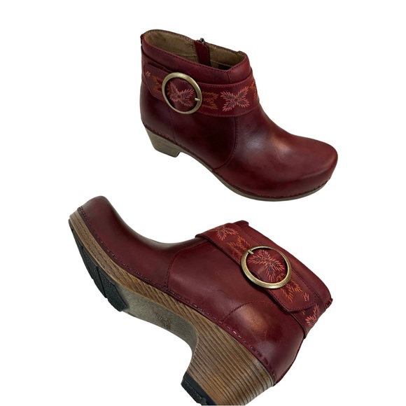 Dansko Women's Mina Ankle Leather Bootie Color: Red Oiled Size: 37 NEW - Picture 9 of 16